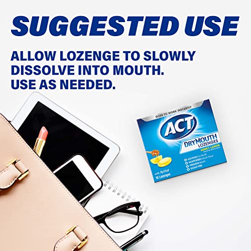 ACT Dry Mouth Lozenges With Xylitol, Sugar Free, Honey-Lemon, 18 Count
