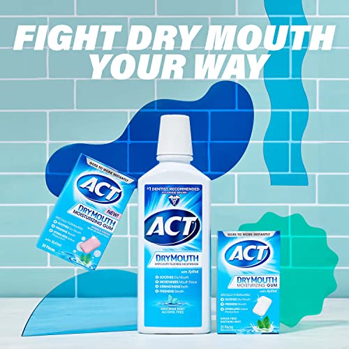 ACT Dry Mouth Moisturizing Gum, 20 Pieces, With Xylitol, Sugar Free Soothing ...