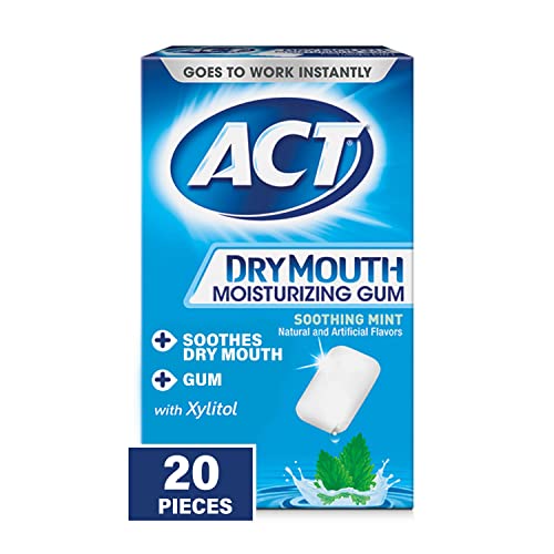 ACT Dry Mouth Moisturizing Gum, 20 Pieces, With Xylitol, Sugar Free Soothing ...