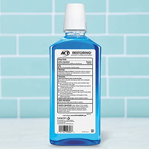 ACT Restoring Fluoride Mouthwash 33.8 fl. oz. Strengthens Tooth Enamel, Cool ...