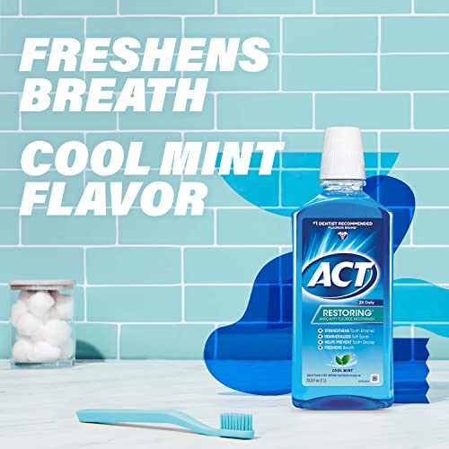 ACT Restoring Fluoride Mouthwash 33.8 fl. oz. Strengthens Tooth Enamel, Cool ...