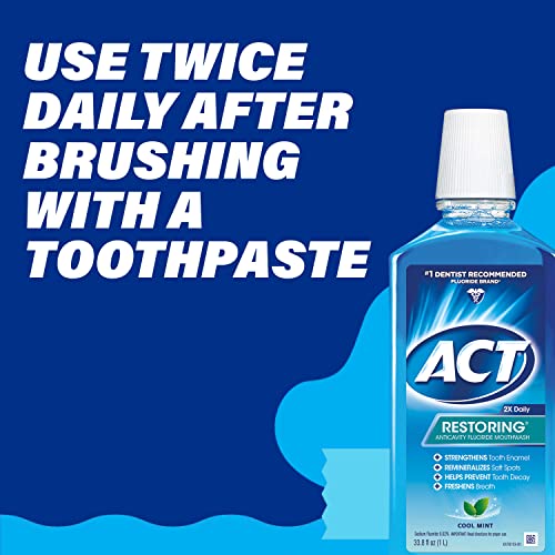 ACT Restoring Fluoride Mouthwash 33.8 fl. oz. Strengthens Tooth Enamel, Cool ...