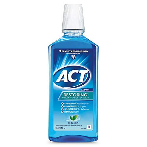 ACT Restoring Fluoride Mouthwash 33.8 fl. oz. Strengthens Tooth Enamel, Cool ...