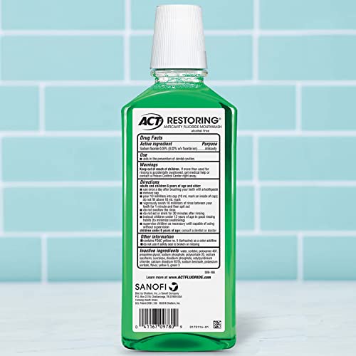 ACT Restoring Zero Alcohol Fluoride Mouthwash 18 fl. oz. Strengthens Tooth En...