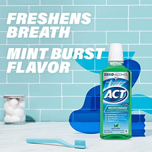 ACT Restoring Zero Alcohol Fluoride Mouthwash 18 fl. oz. Strengthens Tooth En...