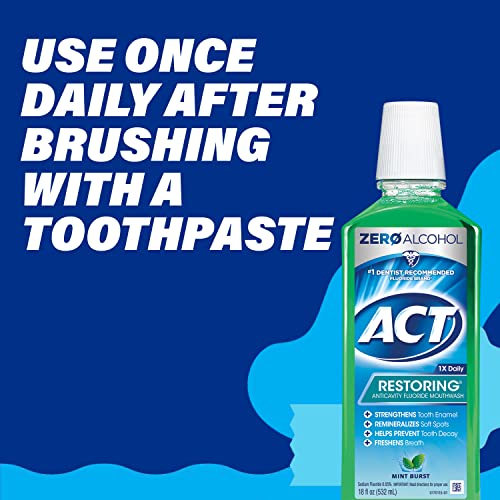 ACT Restoring Zero Alcohol Fluoride Mouthwash 18 fl. oz. Strengthens Tooth En...