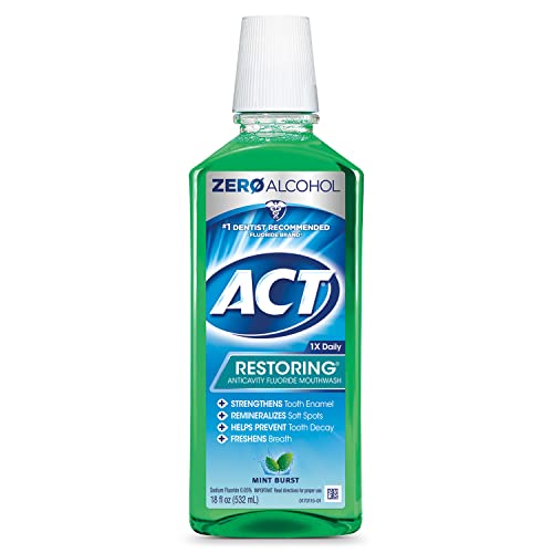 ACT Restoring Zero Alcohol Fluoride Mouthwash 18 fl. oz. Strengthens Tooth En...