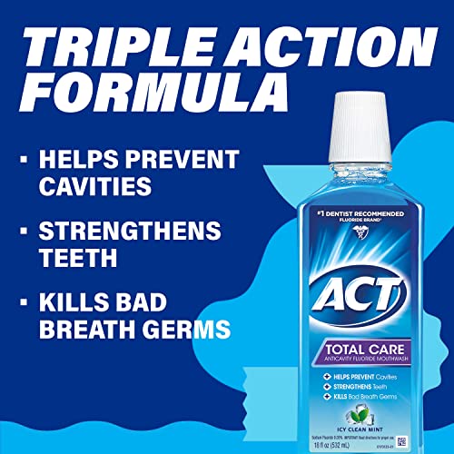 ACT Total Care Anticavity Fluoride Mouthwash, Kills Bad Breath Germs, Icy Cle...