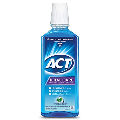 ACT Total Care Anticavity Fluoride Mouthwash, Kills Bad Breath Germs, Icy Cle...