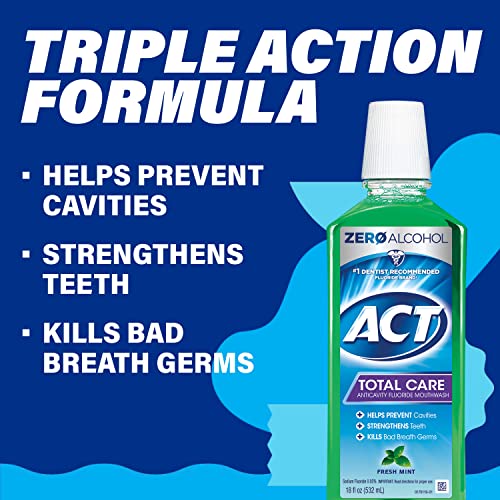 ACT Total Care Zero Alcohol Anticavity Fluoride Mouthwash 18 fl. oz. Kills Ba...