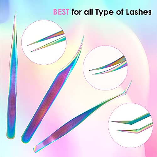 ACTROL Rainbow Eyelash Extension Tweezers Set 3 PCS for Volume Lashes Stainle...