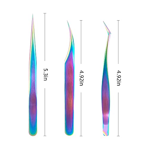 ACTROL Rainbow Eyelash Extension Tweezers Set 3 PCS for Volume Lashes Stainle...