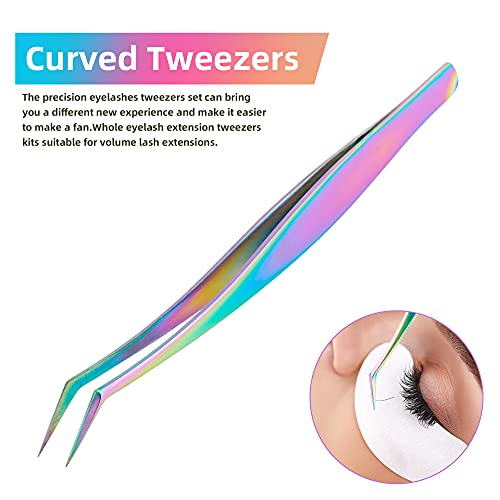 ACTROL Rainbow Eyelash Extension Tweezers Set 3 PCS for Volume Lashes Stainle...