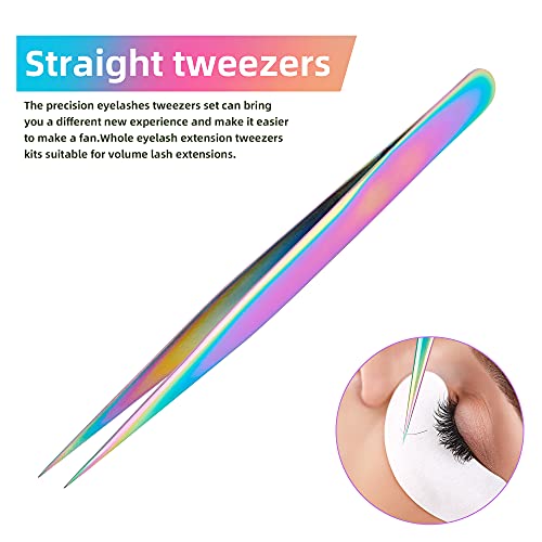 ACTROL Rainbow Eyelash Extension Tweezers Set 3 PCS for Volume Lashes Stainle...