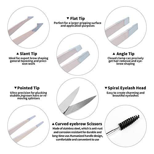 Eyebrow Tweezers Set Pack of 6 Stainless Steel for Women Scissors Brush Preci...