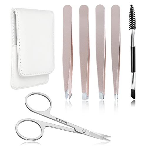 Eyebrow Tweezers Set Pack of 6 Stainless Steel for Women Scissors Brush Preci...