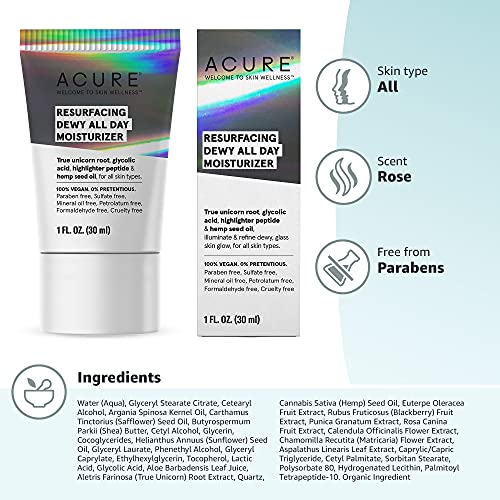 ACURE Resurfacing Dewy All Day Moisturizer | 100% Vegan | Illuminating Dewy G...