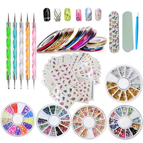 DIY Glitter Nail Rhinestones Decorations Dotting Tool Water Transfer Sticker ...