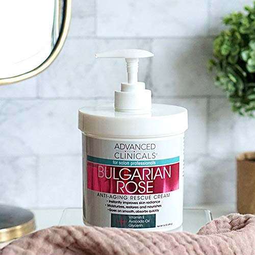 Advanced Clinicals Bulgarian Rose Oil Cream Anti-Aging Rescue for Face, Hands...