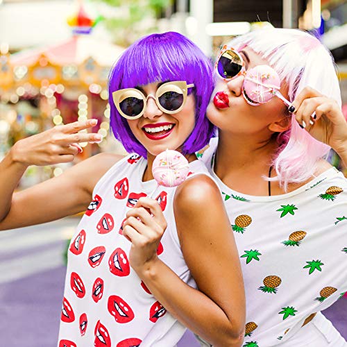 ADXCO 12 Pieces Party Wigs and Sunglass Set Include Neon Short Bob Wig Colorf...