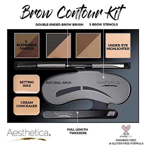 Aesthetica Brow Contour Kit 16-Piece Eyebrow Makeup Palette Set 6 Eyebrow Pow...