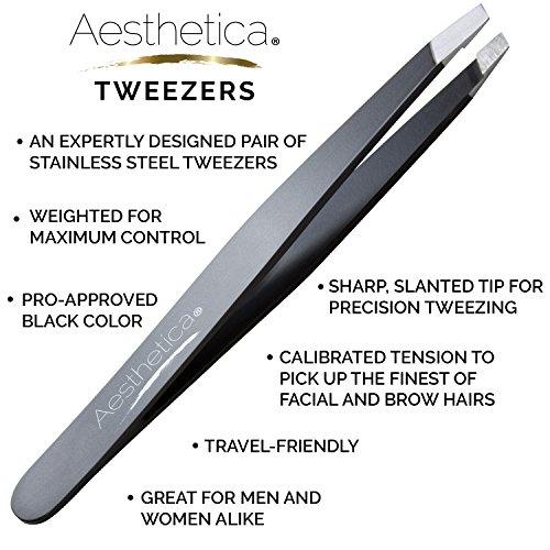 Aesthetica Pro-Series Angled Tweezers - Professional Stainless Steel Precisio...