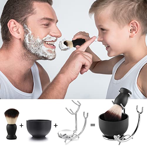 Aethland Shaving Brush Set with Black Solid Wood Handle, Shaving Kit for Men ...