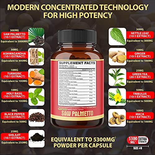 Premium Saw Palmetto Capsules - Equivalent To 5300mg Combined With Ashwagandh...