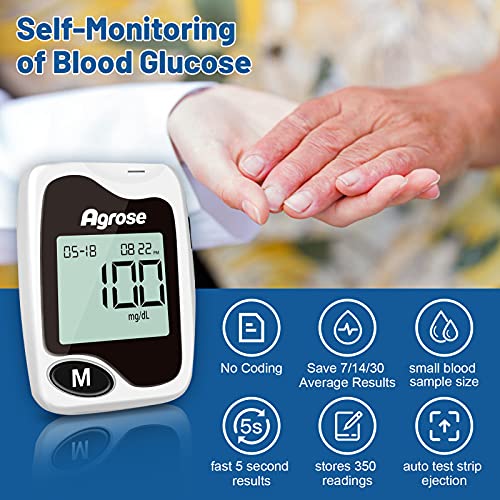 Agrose Blood Glucose Monitor Kit， 100 Test Strips for Diabetes， 100 Blood S...
