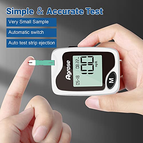 Agrose Blood Glucose Monitor Kit， 100 Test Strips for Diabetes， 100 Blood S...