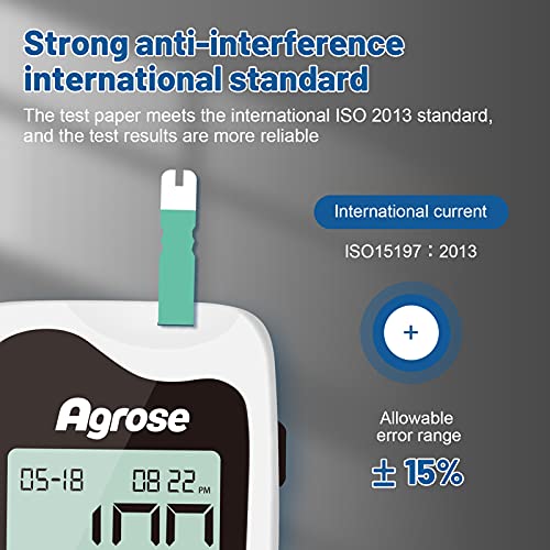 Agrose Blood Glucose Monitor Kit， 100 Test Strips for Diabetes， 100 Blood S...