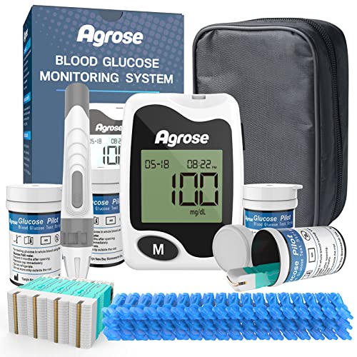 Agrose Blood Glucose Monitor Kit， 100 Test Strips for Diabetes， 100 Blood S...