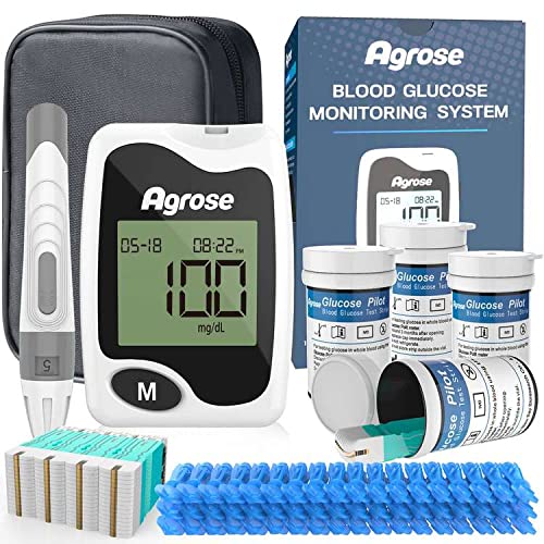Agrose Blood Glucose Monitor Kit， 100 Test Strips for Diabetes， 100 Blood S...