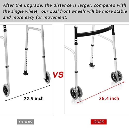 AHB Folding Walker with 4 Wheels and Arm Rest Pad, Lightweight Standard Walke...