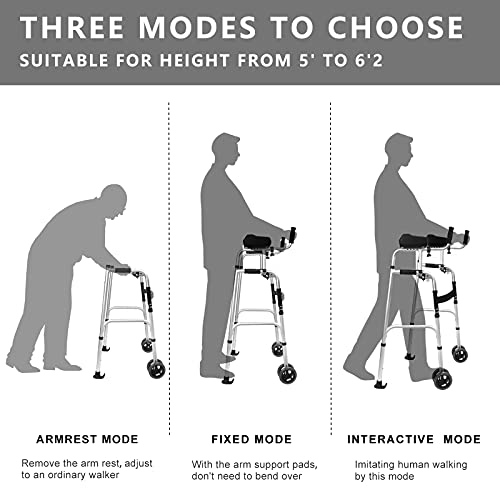 AHB Folding Walker with 4 Wheels and Arm Rest Pad, Lightweight Standard Walke...