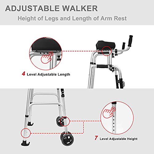 AHB Folding Walker with 4 Wheels and Arm Rest Pad, Lightweight Standard Walke...