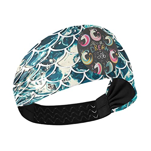 Workout Headbands for Women, Fish Scales Unicorn Moon Rainbow Dream Yoga Spor...