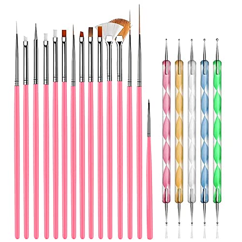 AIBEE 20pcs Nail Art Design Tools, 15pcs Nail Art Brushes Kit with 5pcs Nail ...