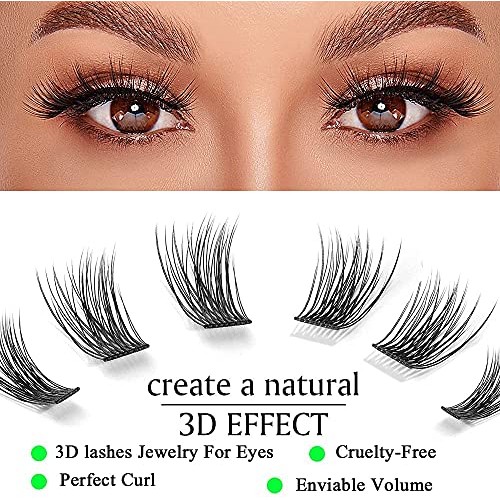 DIY Eyelash Extension Kit, 3D Effect Glue Bonded Band Individual Lashes 24 Cl...