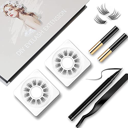 DIY Eyelash Extension Kit, 3D Effect Glue Bonded Band Individual Lashes 24 Cl...