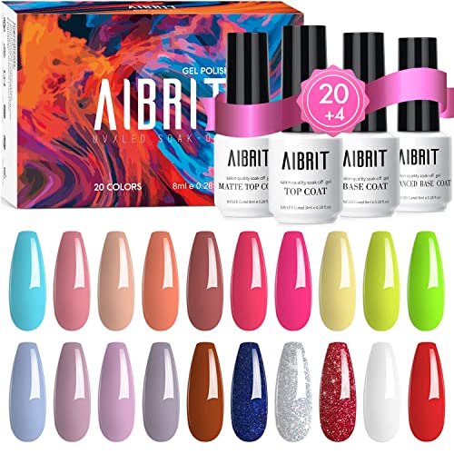 AIBRIT Gel Nail Polish, 20 Colors Gel Polish Set with 4 Pcs Base Coat, No Wip...