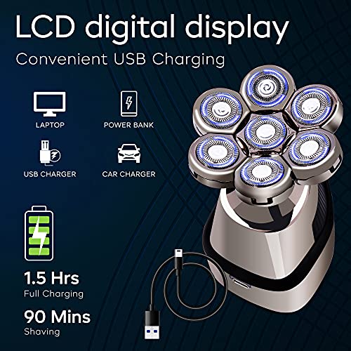AidallsWellup 7D 5-in-1 Electric Head Shaver for Bald Men - Modern Design Hea...
