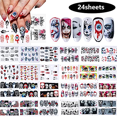 Halloween Nail Stickers Decals Charms Decorate 24 Sheets Day of The Dead Them...