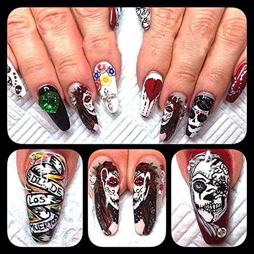 Halloween Nail Stickers Decals Charms Decorate 24 Sheets Day of The Dead Them...