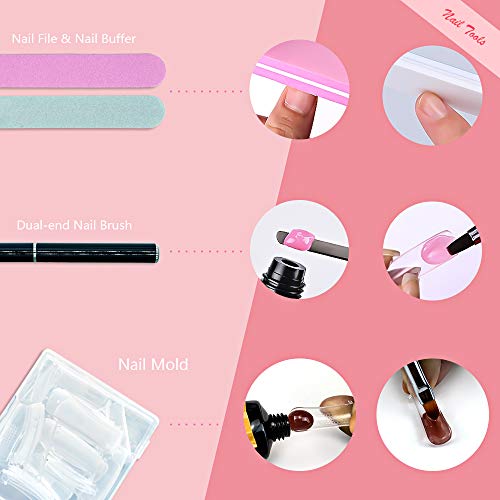 Poly Nail Gel Kit, 7 Colors Nail Extension Gel with UV Lamp, Poly Extension D...