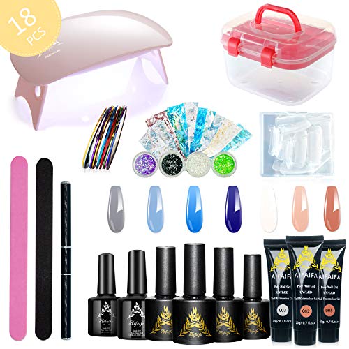 Poly Nail Gel Kit, 7 Colors Nail Extension Gel with UV Lamp, Poly Extension D...