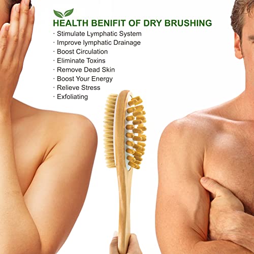 Dry Brushing Body Brush Set of 4, Bath Brush Long Handle for Shower, Natural ...
