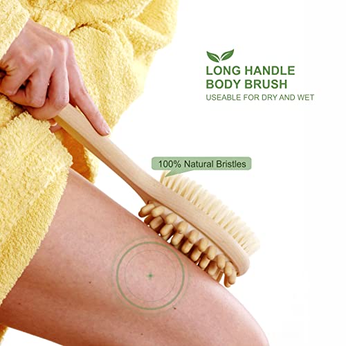 Dry Brushing Body Brush Set of 4, Bath Brush Long Handle for Shower, Natural ...