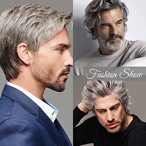 AILERIZSA Mens Grey Wigs Realistic Short Fluffy Layered Natural Looking Wig, ...