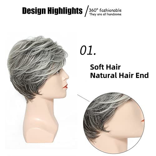 AILERIZSA Mens Grey Wigs Realistic Short Fluffy Layered Natural Looking Wig, ...